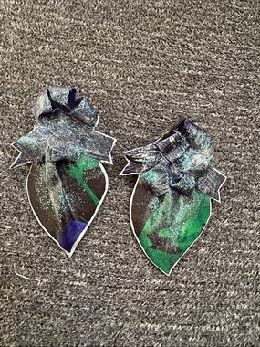Vintage 90s handcrafted Green blue and Black molded fabric Earrings
